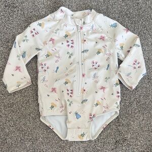 Janie and Jack White Floral Print Long-Sleeve One-Piece Swimsuit